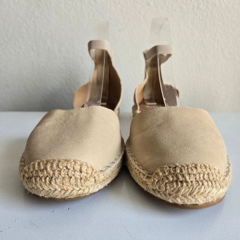 Eileen Fisher Womens Beige Leather Espadrille Ankle Strap Sandals Size 9 Flat